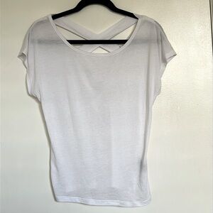 Urban Outfitters White Short Sleeve Cross Detail Back Deep-V Loose Fit Top